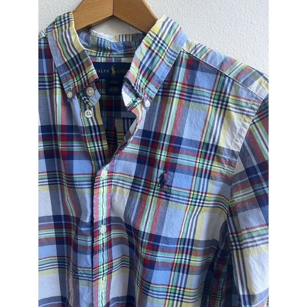 Ralph Lauren Pony Polo Boys Long Sleeve Plaid Button Up Shirt Size 14-16